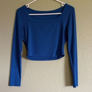 Women's Blue Long Sleeve Cropped Top